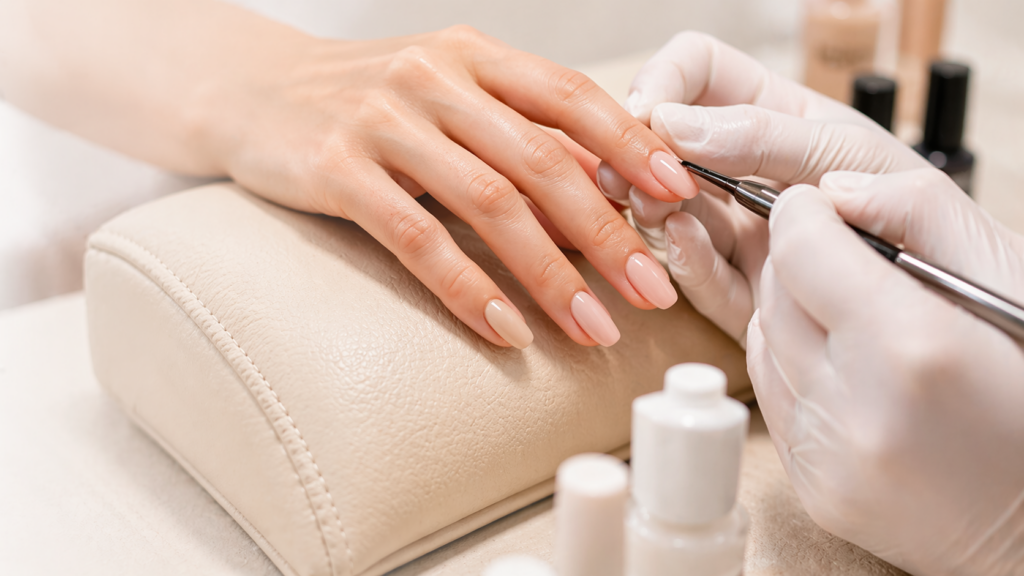 Custom gel nail design at nail salon in Wauchope